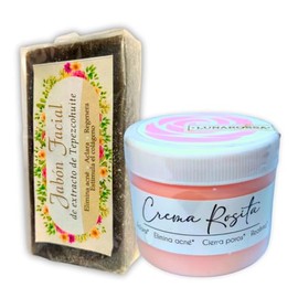 Kit Crema Rosita de Obregón y Jabón Natural Tepezcohuite 100gr Protección Solar 15 con Rosas Colágeno Células Madre + Aclarante, Antimanchas, Antiacné