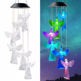 Unbranded Solar Wind Chimes Lights LED Angels Color Changing Garden Lawn Hanging Lamp Deco