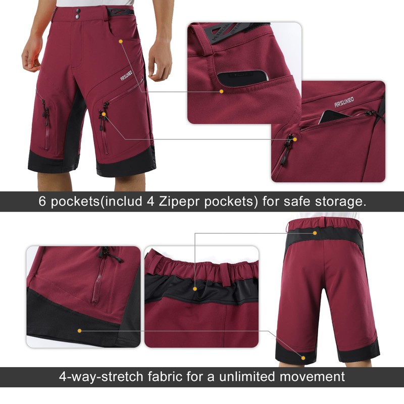 ARSUXEO Cycling Shorts Men's MTB Shorts Without Padding Cycling Shorts