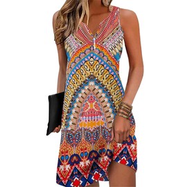 Disamer Womens Summer Dress 2025 Casual Button Down V Neck Sleeveless Boho Floral Beach Sundresses Vacation A-Line Dresses,Flower Baota,Medium