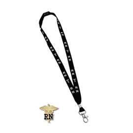 EMI RN Caduceus Registered Nurse Pin and Lanyard Badge Holder Combination Set