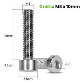 Offgridtec M8 x 10 mm Allen Screws with Cylinder Head, 304 Stainless Steel (A2), Fully Threaded for Secure Attachment, High Strength & Corrosion Resistant, DIN 912 Standard (Pack of 10, Silver)