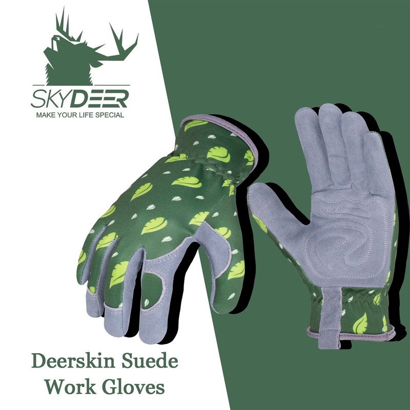 SKYDEER Womens Gardening Gloves with Super Soft Deerskin Leather Suede