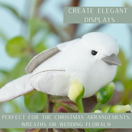 White Artificial Miniature Mushroom Peace Doves Set of 24 - Faux Birds for Christmas Decor, Everyday Home and Floral Accents (1-1/4 Inches Long)