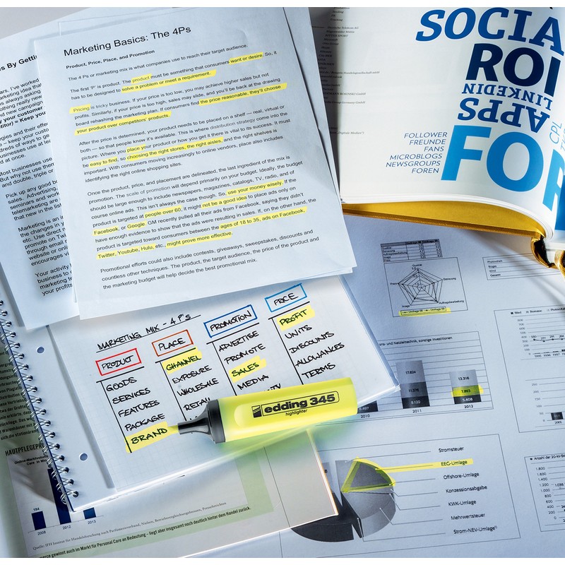 Edding 345 Highlighter Chisel Tip Marker - Assorted (Pack of