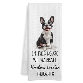 WOTYPU Boston Terrier Gifts Kitchen Towels, Dog Lover Gifts Dish Tea Towels, in This House We Narrate Boston Terrier Thoughts Humorous Decorative Hand Towel for Bathroom, 16x24 Inch