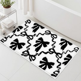Lindameler Black Bow Bathroom Rugs Coquette Cute Bath Mat for Bathroom Non Slip Absorbent Bow Bath Mat Washable 20x32 inch Black Bathroom Mats for Front Door, Bedroom, Living Home Decor