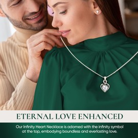 LUNALUSSO 925 Sterling Silver Infinity Heart Necklace for Women, Birthstone Pendant Jewelry, Heart Necklace Gift for Wife, Girlfriend, Mom, Includes Gift Box, December - Blue Topaz