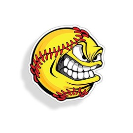 Angry Softball Face Sticker Die Cut Vehicle Car Truck Laptop Custom Printed Decal Back Glass Window Bumper Graphic