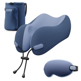 urnexttour Neck Pillow for Travel Memory Foam Design Models Pillows with Zero Eye Pressure 3D Eye Mask and Compact Bag Traveling Essentials Plane Car Flight Rest Sleeping Use Adult, Blue