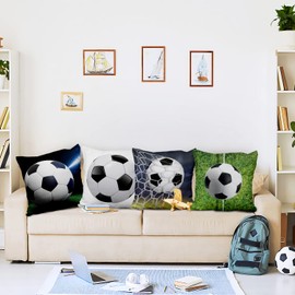 Aoihrraan 18 x 18 Inch Soccer Cushion Covers Football Green Grass Soccer Field Square Linen Throw Pillow Covers Home Decor For Soccer Match Decoration Boy Sofa Bedroom Outdoor Couch, 46x46cm Set of 4
