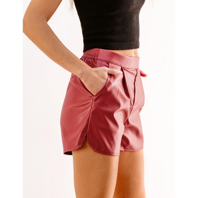 Luvamia Faux Leather High Waisted Pull On Pleated Side Slit