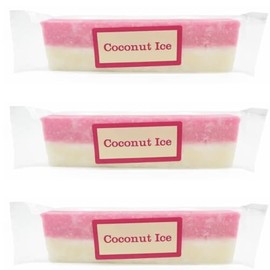 Set of 3 Coconut Ice Bars (130g Each) - Classic Sweet Treat with Creamy Coconut Flavor - Packed by Black Nore Gifts