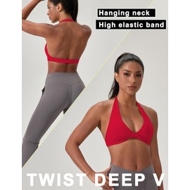 LEICHR - Sujetadores deportivos para mujer, sin costuras, sin costuras, con parte delantera, para entrenamiento, yoga, sin espalda, con almohadillas para orejas extraíbles, brasier rojo#64, M