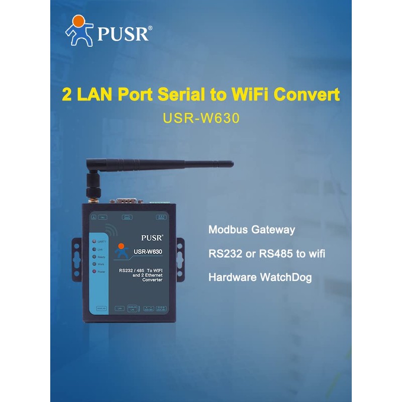 PUSR Industrial WiFi to 2 Ports Ethernet to Serial Converter