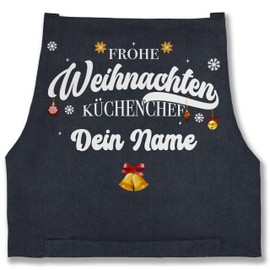 Geschenk mit Namen personalisiert by Shirtracer - Apron - Christmas Apron Adult - Merry Christmas Chef Name I Gift Chefs I Hobby Chef, 6 jeans blue