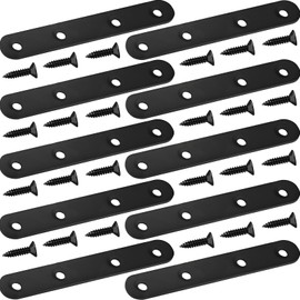 10 Pack 122mm Flat Bracket Straight Brace Black - Stainless Steel Heavy Duty Mending Plate for Wood Furniture, DIY Repair with Screws Included