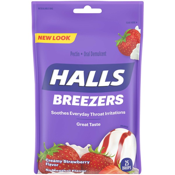 Halls Breezers Creamy Strawberry Throat Drops - 25 Drops (1 bag of 25 drops)