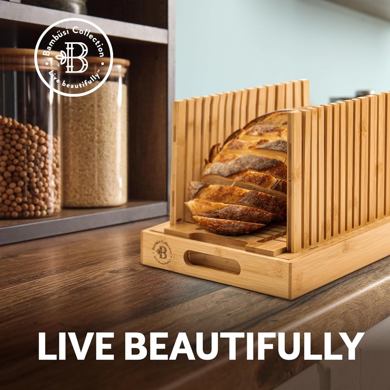 Bread Slicer for Homemade Bread - Bambüsi Upgraded Adjustable Bamboo