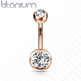 FIFTH CUE 14G G23 Solid Titanium Double Gem Ball Naval Belly Button Ring, Metal, cubic-zirconia