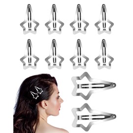 UYRVAPE 10pcs Metal Star Hair Clips Snap Closure Silver Cute Little Hair Clips Hollow Out Star Hair Pin for Kids Girls Lovely Star Headwear