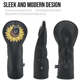 Sunflower Golf Club Covers Headcovers PU Leather Animal Bird Plant Flower for Driver Fairway Woods Hybrid Protector with Interchangeable Number Tag (Hydrid)