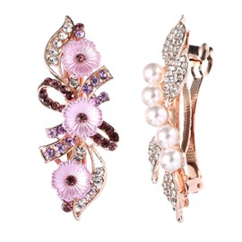 Healvian 2pcs Pearl Flower Hair Clip for Wedding Creative Bow Hairpin Shiny Drill Barrette