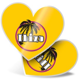 2 x Heart Stickers 7.5 cm - Ibiza Sunset Travel Holiday Stamp Fun Decals for Laptops,Tablets,Luggage,Scrap Booking,Fridges, #7120