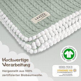 Levaya Products - Baby Blanket, Crawling Blanket 100% Organic Cotton, Premium Knit, Soft, Breathable. Oeko-Tex Standard 100 and GOTS Certified - Perfect for Delicate Baby Skin (Green)