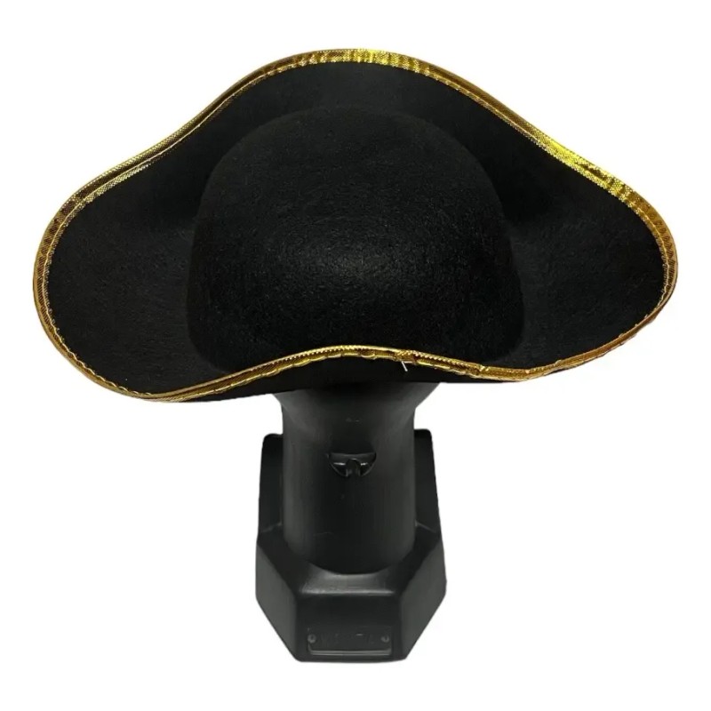 Sombrero pirata negro con contorno oro para halloween
