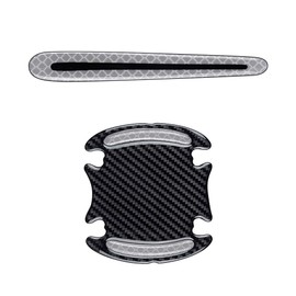 BLAKAYA Car Door Handle Scratch Cover Sticker Protective Film Pad & Carbon Fiber Striation Bowl Decal Warning Sticker Reflective Strips (8PCS Silver)