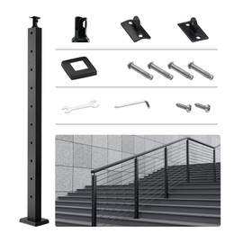 VEVOR Cable Railing Post, 36 x 0.98 x 1.97", Level Deck Stair Post, Cable Handrail Post Stainless Steel Brushed Finishing Deck Railing Pre-Drilled Pickets with Mounting Bracket Stair Railing Kit Black