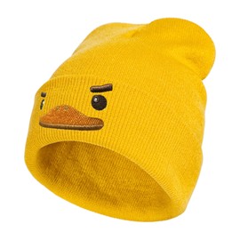 Cute Yellow Duck Embroidered Beanie Knit Hat for Teens, Cute Funny Graphic Beanie Winter Skull Cap, Gifts for Duck Lovers