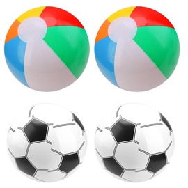 4 Pack Inflatable Beach Balls and Kids Footballs, Inflatable Ball for Toddlers, Small Football for Outdoor Games, Pool Toys, Beach Toys for Boys and Girls