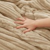 7 Pieces Fluffy Full Comforter Set, Beige Fleece Striped Bedding
