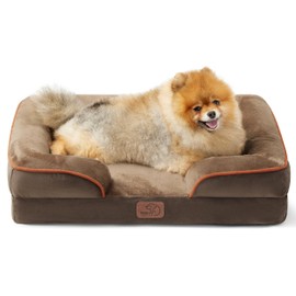 Bedsure Orthopedic Dog Beds for Small Dogs - Washable Small Dog Cat Bed Waterproof, Comfort Pet Couch Sofa with Washable Removable Cover, Pets Bed with Nonskid Bottom, Brown, 24"