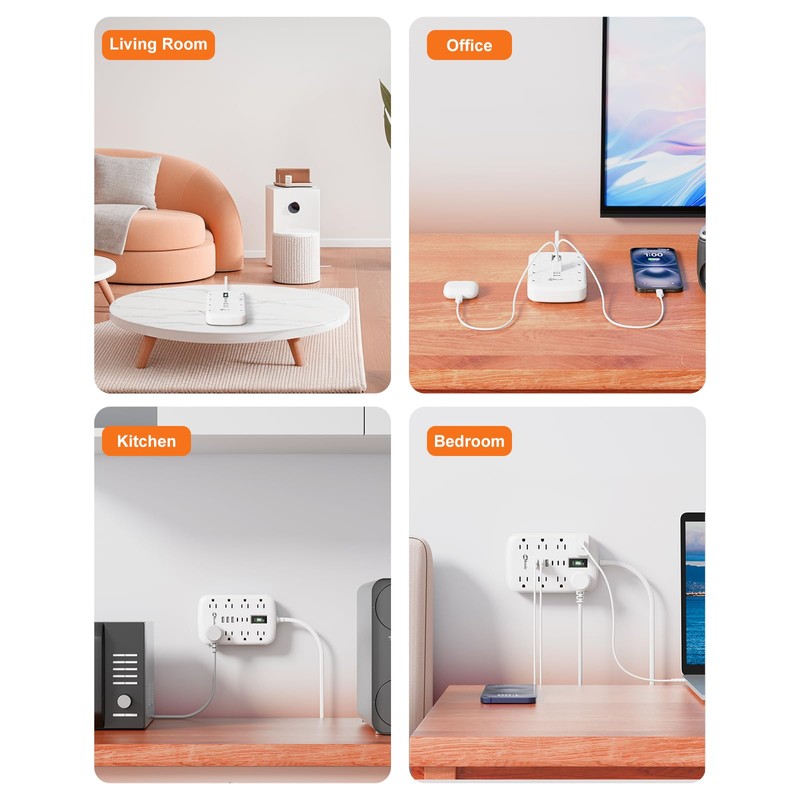2 Prong Power Strip, OKLEEIC 2 Prong to 3 Prong