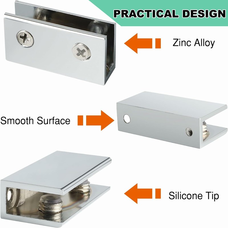 Alise 2 Pcs Adjustable Frameless Rectangle Glass Shelf Bracket Holder