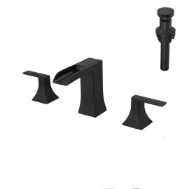 8-Inch Square Modern Matte Black Two Handle Basin Faucet Brass Deck Mounted Hot Cold Water Lavatory for Living Room BathroomColor: 1364-44B, Surface Finishing: Other