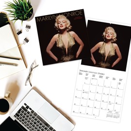 Graphique 2024 Marilyn Monroe Calendario de pared | 12 x 12 pulgadas | Papel grueso | Organizador para el hogar y la oficina | Cuadrícula mensual grande | 3 idiomas y días festivos marcados | Página