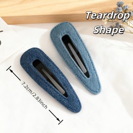 6PCS Denim Blue Hair Clips for Girls - Heart Star Teardrop Shapes, Y2K Snap Clips Cute Solid Color Hairpins Fashion Cowgirl Denim Accessories for Women
