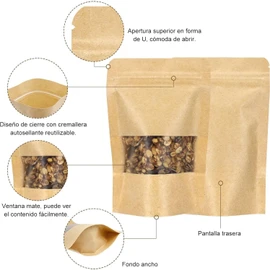 Bolsas de Papel Kraft de 100 Piezas, Bolsas Pouch con Ventana y Cierre Hermético de Cremallera, Bolsas Resellables para Dulces, Accesorios, Aperitivos, Joyería y Más,10x15CM(Amarillo)