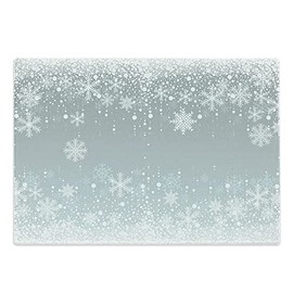 Lunarable Snowflake Cutting Board, Falling Snowflakes Winter Snow Frame New Year Christmas Pattern, Decorative Tempered Glass Cutting and Serving Board, Large Size, Pale Blue Grey and White
