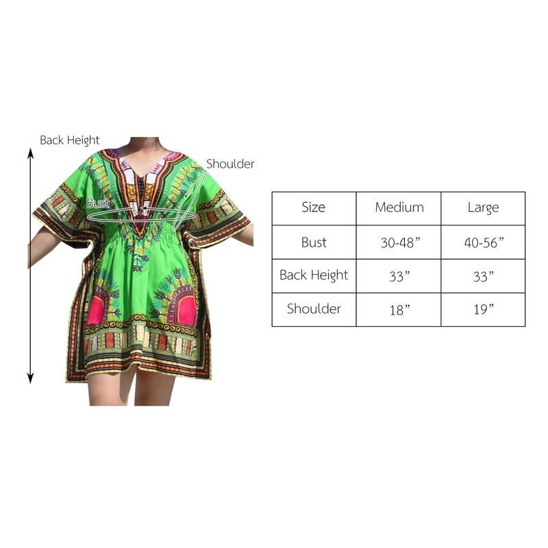 raanpahmuang Coloured Dashiki Camisa elástica Pull en cintura abierto collar,