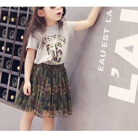 FANCYKIDS Girls Toddler Baby Kids Children's Shirt Top Cute Camouflage Camo Tutu Skirt Outfit 2 Piece Set, Green, 3-4T