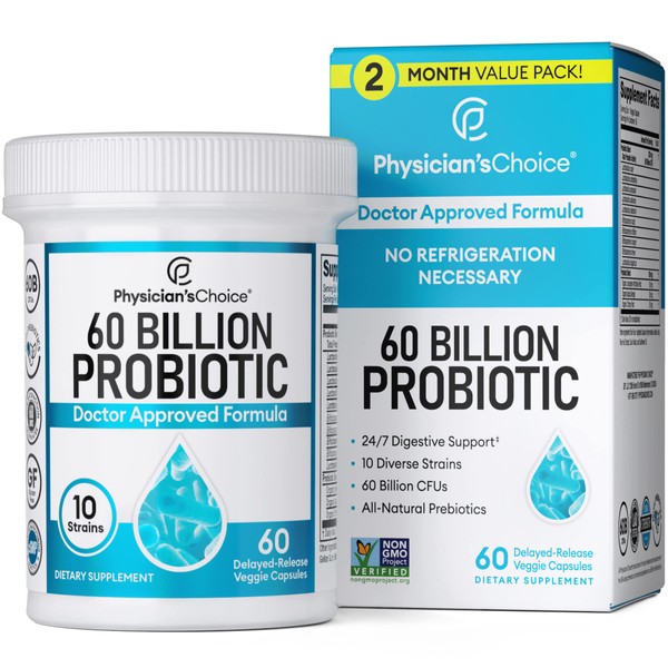 Physician's CHOICE Probiotics 60 Billion CFU - 10 Unique Strains + Organic Prebiotic, Crafted for Overall Digestive Health, Gut Health, Occasional Constipation, Gas & Bloating - 2 Month Supply
