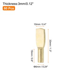 sourcing map Shelf Support Pegs,60 PCS 6mm Shelf Pins, Shelf Holders Support Pegs for Kitchen Furniture, Bookcase, Display Cabinet and Wardrobe (Gold)