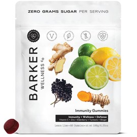 Barker Wellness Co Barker Wellness Immunity Gummies | Vitamin C, Zinc, Elderberry, Turmeric & Ginger | Immune Support | Vegan, Sugar-Free | Lemon Lime Flavor | 60 Gummies