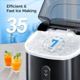 Unbranded 35lbs/Day Nugget Ice Makers Countertop with Chewable Ice One-Click Operation - Black