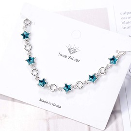 XIAFH Sweet Star Bracelet for Women Girls 925 Silver Blue Crystal Pentagram Bracelet Female Jewellery Gift (SILVER)